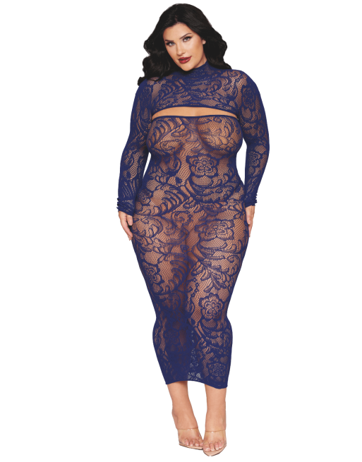 Ensemble 2 pièces grande taille top manches longues et robe bleu marine - DG0525XECL Ensemble 2 pièces grande taille top manches longues et robe bleu marine - DG0525XECL