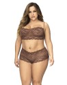Ensemble 2 pièces en dentelle grande taille, top à bretelles et shorty couleur cacao - MAL206XCOCO