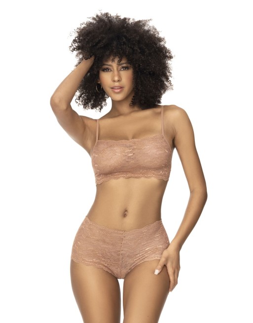 Ensemble 2 pièces en dentelle, top à bretelles et shorty couleur taupe - MAL206TAUP Ensemble 2 pièces en dentelle, top à bretelles et shorty couleur taupe - MAL206TAUP