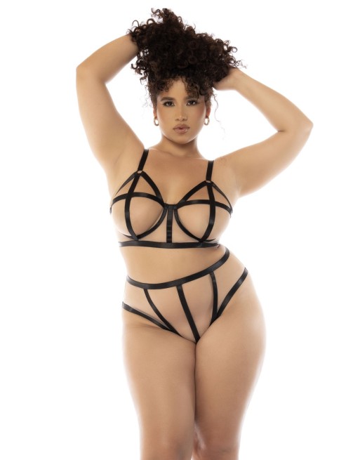 Ensemble 2 pièces noir et chair Havana grande taille, soutien gorge avec armatures et culotte taille haute - MAL8849XNUBK Ensemble 2 pièces noir et chair Havana grande taille, soutien gorge avec armatures et culotte taille haute - MAL8849XNUBK