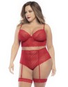 Ensemble lingerie, grande taille, deux pièces en dentelle rouge  - MAL8815XRED