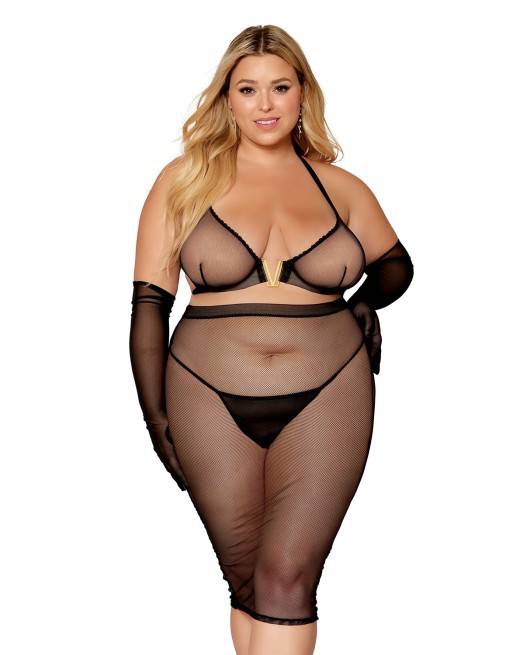 Ensemble 2 pièces grande taille, soutien gorge et jupe longue transparente noir - DG12770XBLK Ensemble 2 pièces grande taille, soutien gorge et jupe longue transparente noir - DG12770XBLK