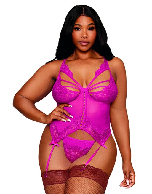 Bustier porte jarretelles grande taille rose avec string - DG13283XBEE Bustier porte jarretelles grande taille rose avec string - DG13283XBEE