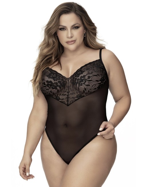 Body, grande taille, noir en dentelle et résille noire - MAL8795XBLK Body, grande taille, noir en dentelle et résille noire - MAL8795XBLK