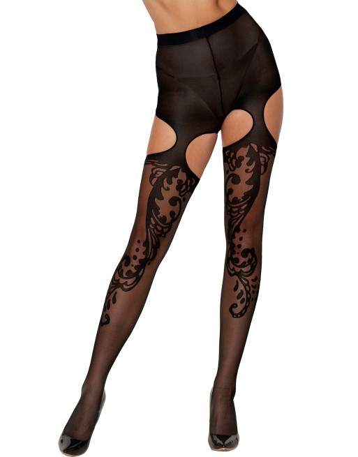 Collant fantaisie échancré sur le haut des cuisses - DG0438BLK Collant fantaisie échancré sur le haut des cuisses - DG0438BLK