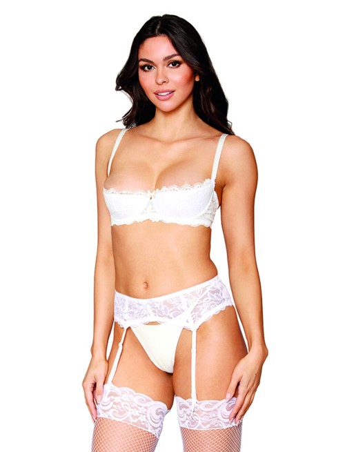 Soutien-gorge Demi-seins à armatures en fine dentelle blanche - DG13252WHT Soutien-gorge Demi-seins à armatures en fine dentelle blanche - DG13252WHT