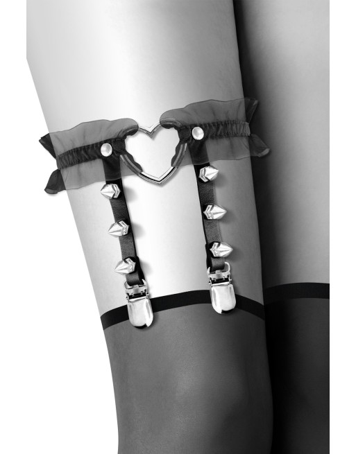 Jarretière noire avec coeur pointes et tulle - CC6060100010 Jarretière noire avec coeur pointes et tulle - CC6060100010