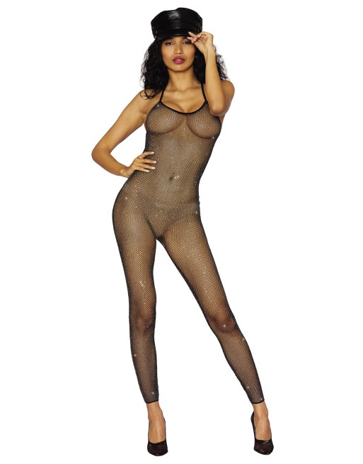 Bodystocking en résille noir métallique argentée - DG0414BLK Bodystocking en résille noir métallique argentée - DG0414BLK